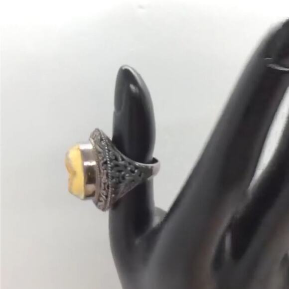 🌹 Vintage Heavy Gold Druzy Stone 925 Sterling Silver Chunky Oxidized Ring - Picture 7 of 11